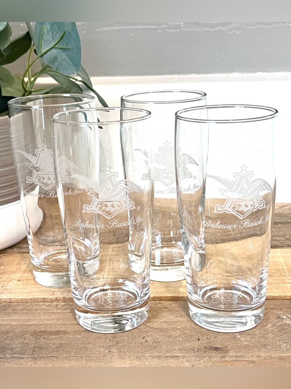 Vintage Anheuser Busch Etched Eagle Logo Highball Glasses Tumblers - Set of 4